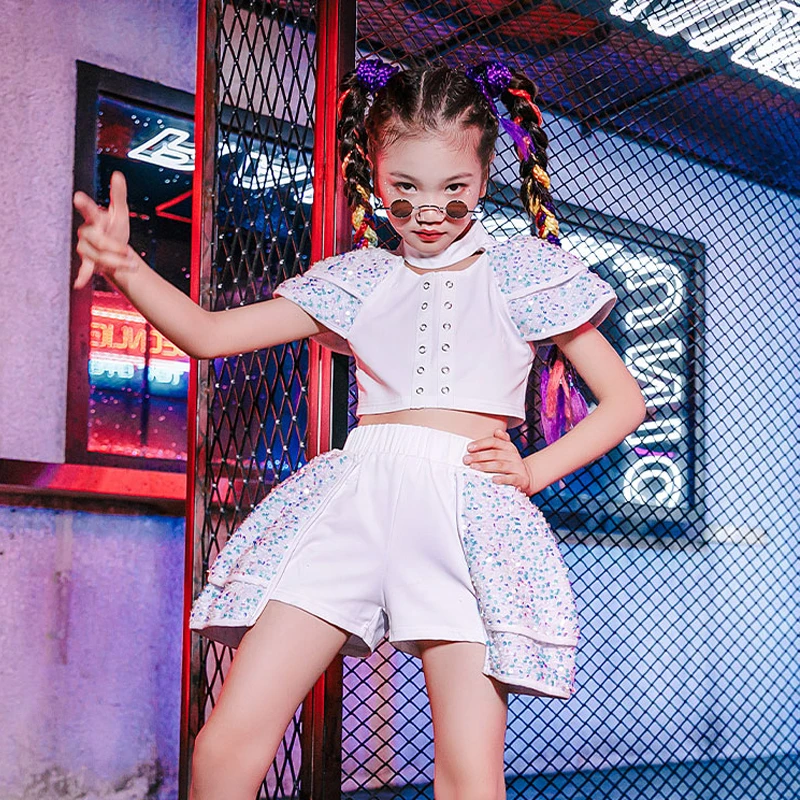 Girl Dance Dress Kid Sequin Hip Hop Jazz/Street Costume Shiny Jumpsuit Dancewear 