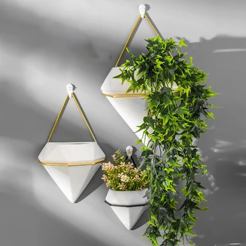 

Succulent Home Flower Pot Holder Decorative With Rope Hanging Planter Wall White Practical Elegant Modern Ceramic-35