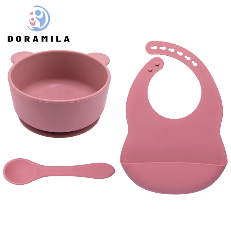 

Baby Feeding Tableware Set Food Grade Silicone Bibs Baby Plate Non-Slip Suction Bowl Children Dishes Waterproof Bib BPA Free