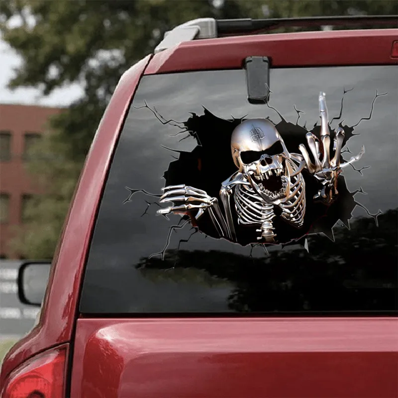 

20*30CM 3D Skeleton Skull In The Bullet Hole Reflective Car Stickers Terror Peeked Skeleton Auto Automobile Decals