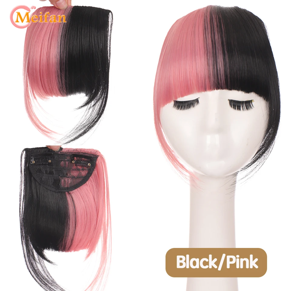 MEIFAN Clip in Hair Bangs Extension Hairpiece Synthetic Natural Fake Bang Hair Piece Air Bangs Clip on Bangs Black Brown