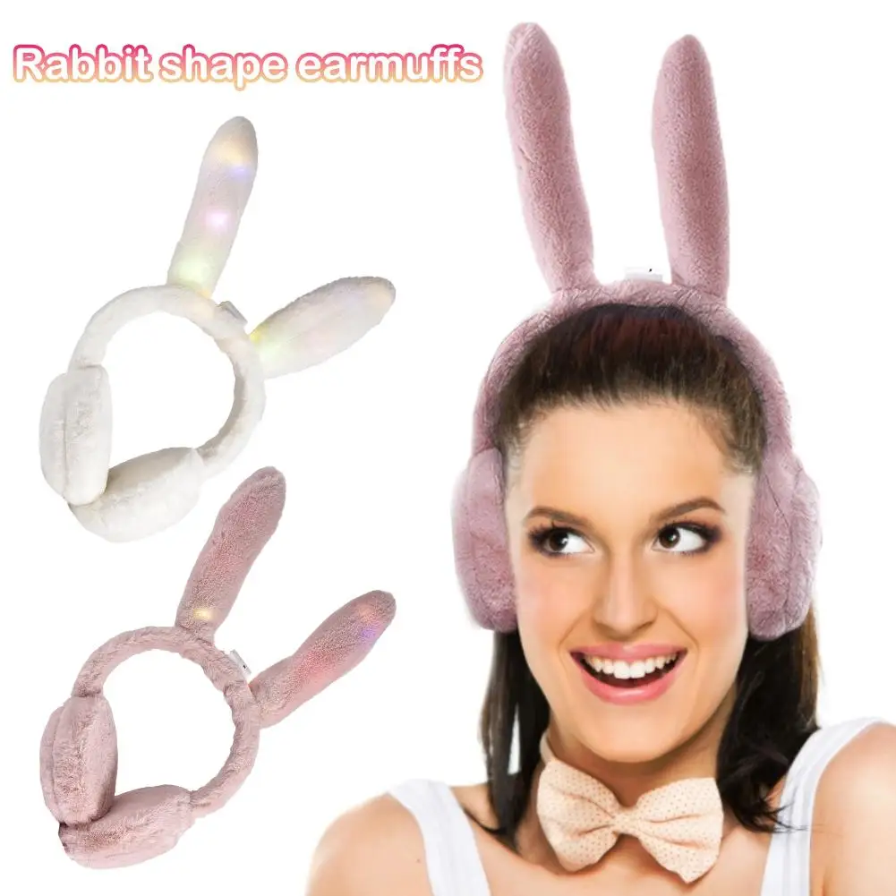 Girl Women Rabbit Earmuffs Fur Fashion Luminous Winter Warm Earmuffs Windproof Ear Protection