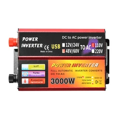 3000W Peak Solar Inverter 12V 220V Voltage Converter Transformer DC 12V&24V 48V&60V To AC 110V/220V Auto Adapt Inversor Adapter