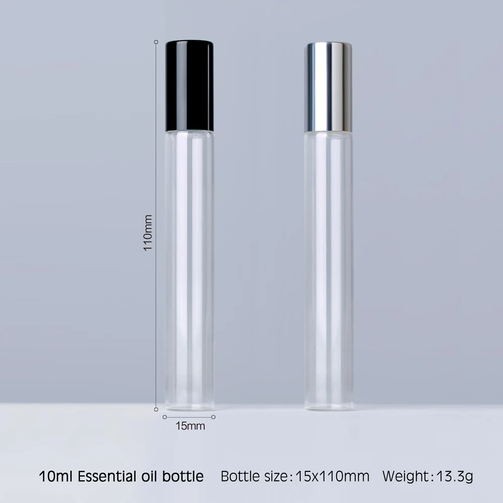 100 Pcs/lot 10ml Glass Perfume Roll on Bottle with Stainless Steel Ball Essential Oil Bottle
