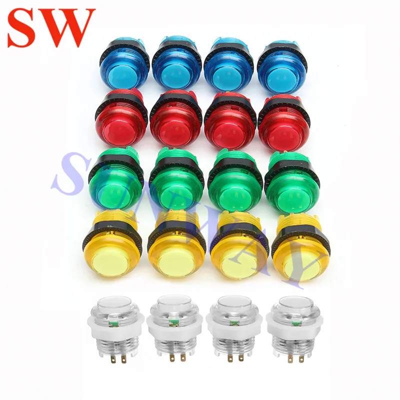 

20PCS 28mm/24mm Push Button arcade game machines parts 12V Round Led Illuminated Push Button 5 colors Available for DIY Kit Part