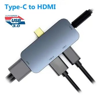 

4-in-1 Type-C USB-C to 4K HDMI 60W PD USB 3.0 3.5mm AUX Hub Adapter for Laptop
