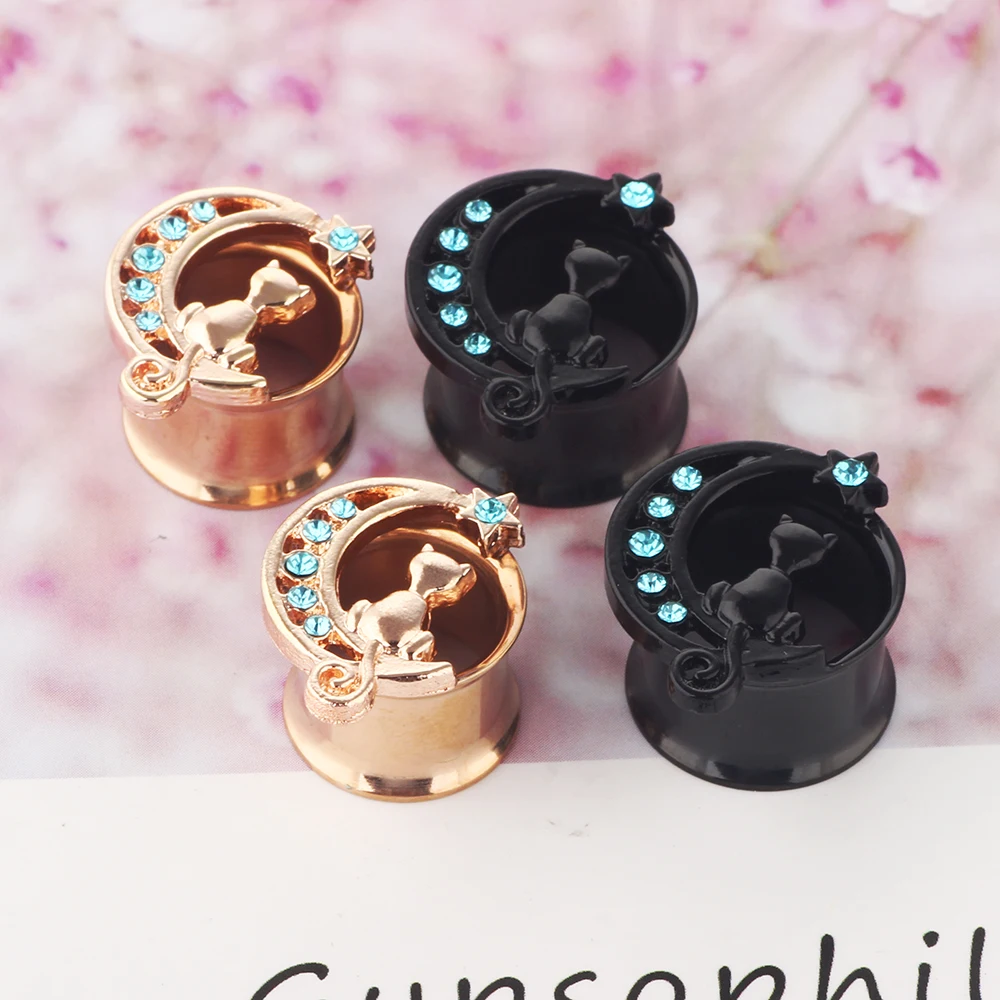 Stainless Steel Crystal Ear Tunnel Plug Flower Ear Gauge Plug And Tunnel Fleash Ear Stretcher Tunnel Saddle Plug Jewelry