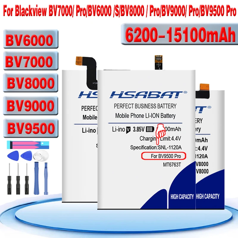 Аккумулятор HSABAT 0 цикл 15100 мАч для Blackview BV7000 Pro/BV6000 BV6000S/BV8000 BV8000 Pro/BV9000 BV9000 Pro/BV9500
