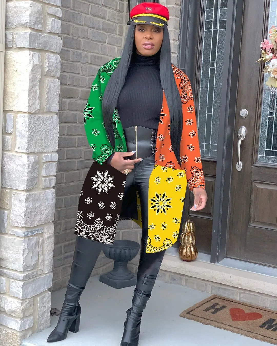 2020 Autumn Winter Bandanna Letter Print Open Stitch Slim Women Trench Streetwear Long Coats & Jackets For Lady