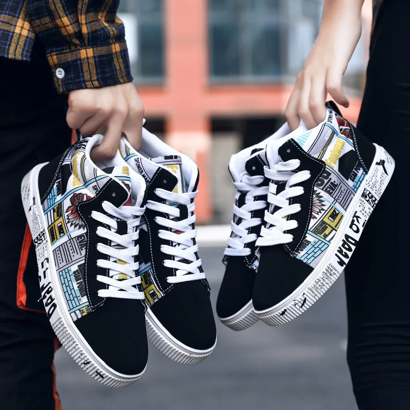 Por nombre a pesar de Rebobinar Zapatos de Skateboard para hombre y mujer, zapatillas informales a la moda,  para correr, blancas y negras, Unisex - AliExpress