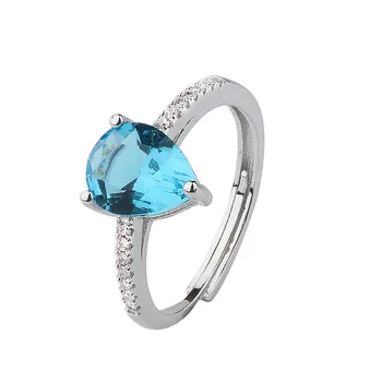 

Funmode Classic Waterdrop Cubic Zirconia Women Rings White Gold Color Adjustable Green Blue Rhinestone Rings For Women FR18