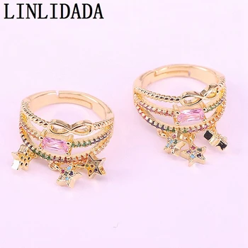 

8Pcs Trendy multicolor micro pave cz rainbow ring trendy fashion design gold colors women fing rings