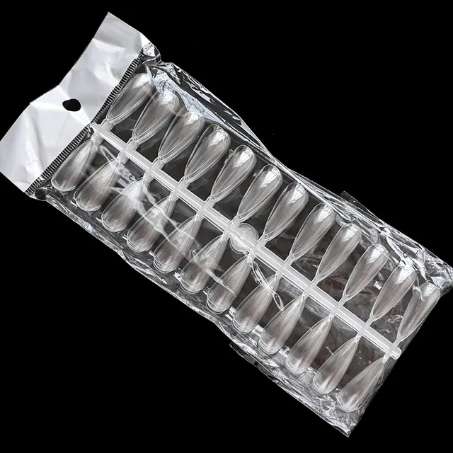 240PCS Nail Display Tips, Clear Fake Acrylic Nail Tips for Practice Foldable Flat-Back Pointed False Nail Art Display,Y7676-6778 Clear Waterdrop