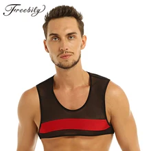 Модный мужской топ без рукавов, прозрачный сетчатый топ с открытыми плечами, жилеты для бега, Клубная одежда, сценический костюм, укороченные топы