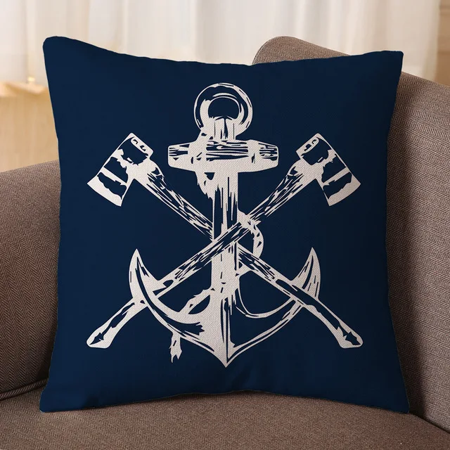 Blue Sea Compass Anchor Cushion Shell Starfish Pillows Mediterranean Throw Linen Pillowcase Home Decorative Decor Sofa Cushions 