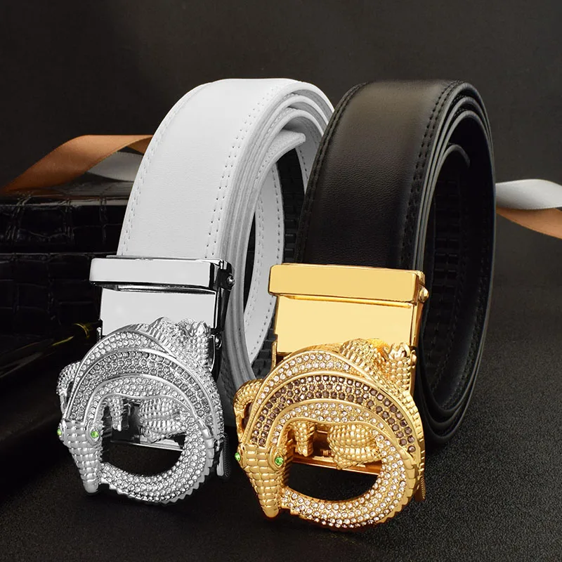 New Fashion Crocodile Pattern Belt Men's Luxury Metal Buckle