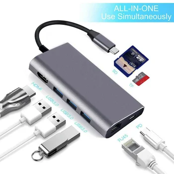 

USB3.0 HUB PD Charger USB-C To HDMI VGA Card Reader Ethernet Adapter For MacBook For IMac Air MacBook Pro