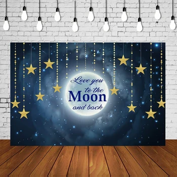 

Baby Shower Party Backdrop Love You To The Moon And Back Baby Shower Twinkle Stars Golden Glittering Photo Studio Booth Banner