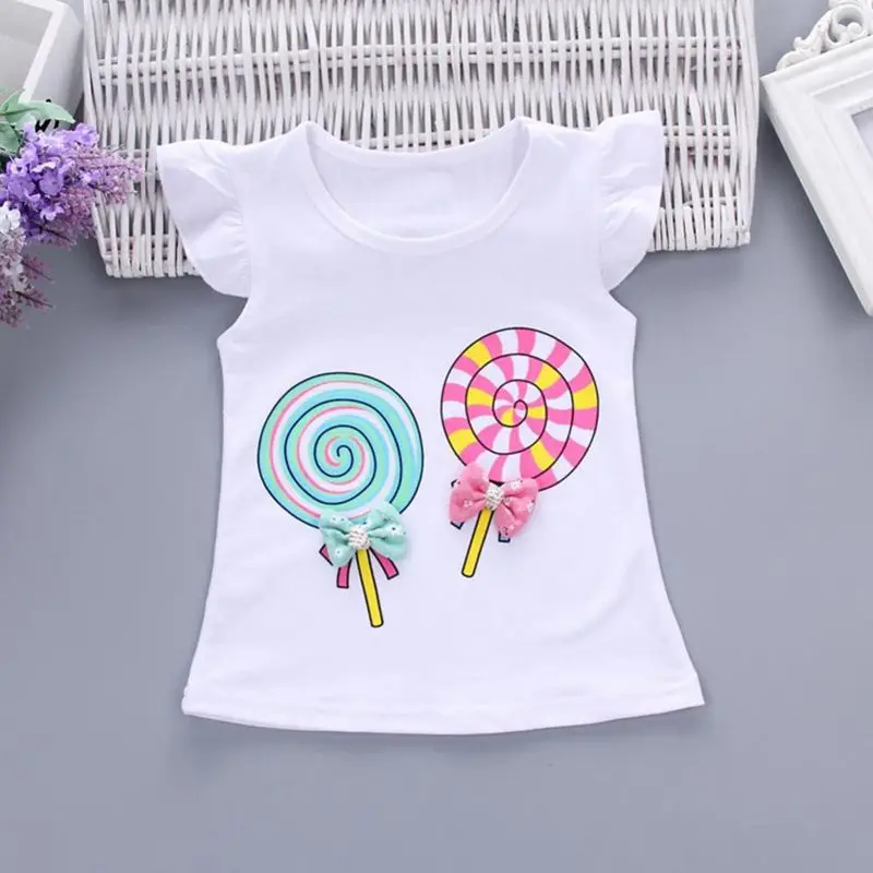 Детский костюм из 2 предметов для маленьких девочек, футболка с леденцом, топ+ шорты, комплект одежды