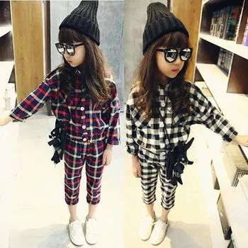 

Childrenswear GIRL'S Suit Short Plaid Shirt + Capri Pants Spring And Summer Autumn Clothing New Style 2-7-Year-Old