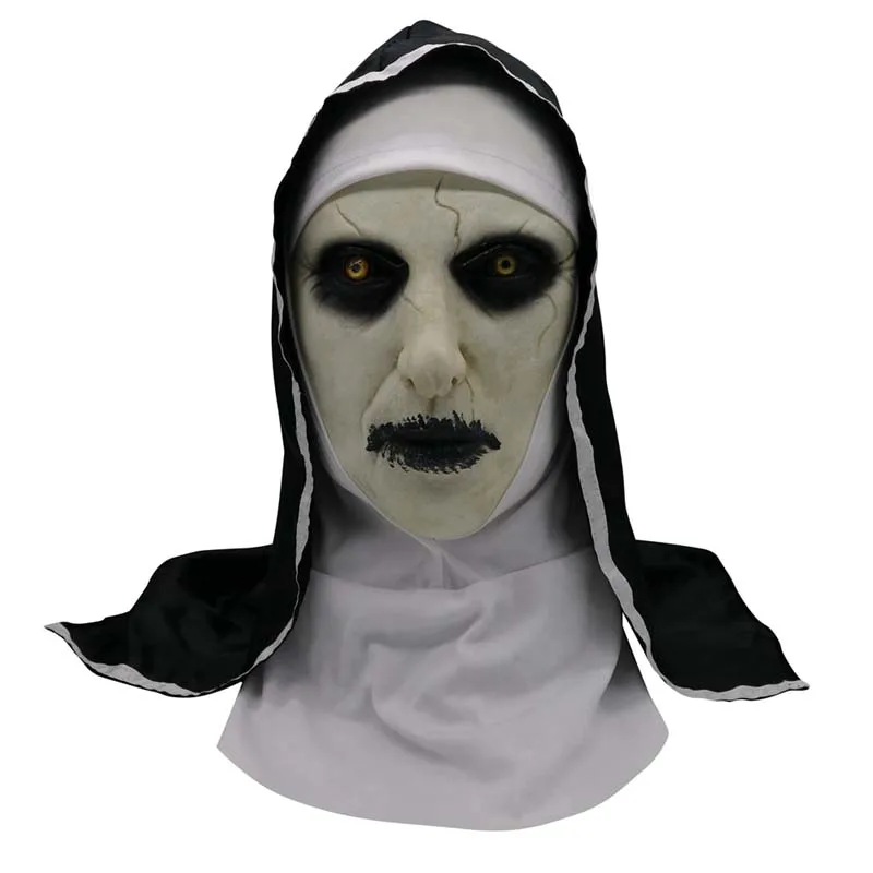 nun 7 Страшная маска монахини Косплей Хэллоуин вечерние валак страшная маска из латекса с платком на голову полный шлем ужас костюм Хэллоуин реквизит - Цвет: nun 7