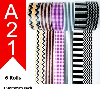 

6 Rolls Salt Series Washi Tape Set Basic Pattern Washi Tape Set High Quality DIY Washi Tape