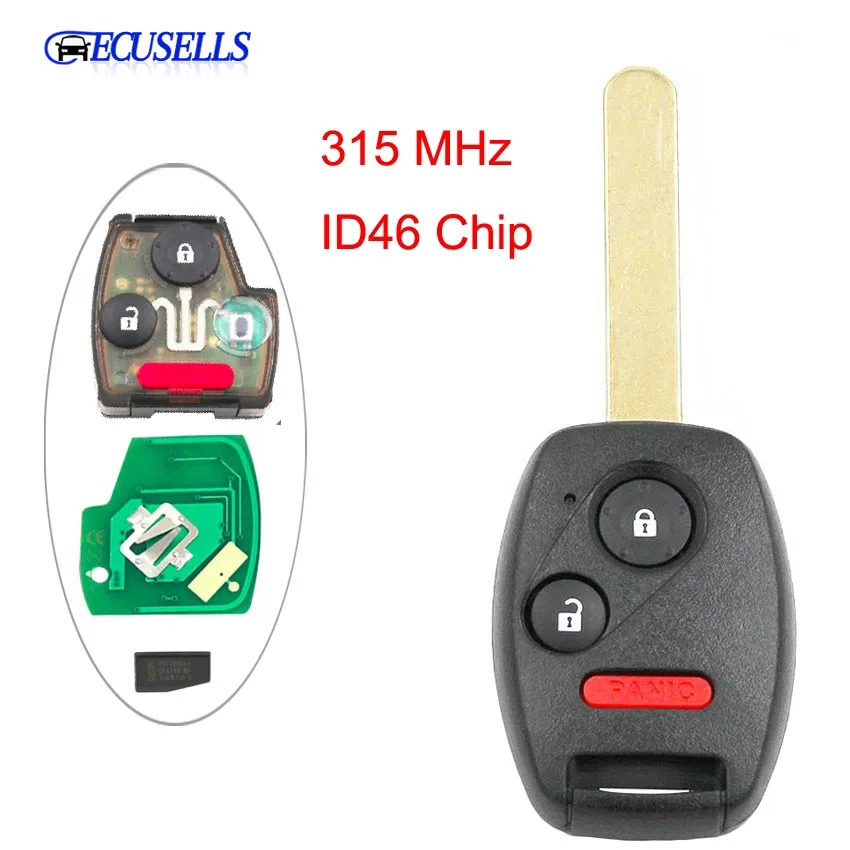 3 кнопки дистанционного ключа Fob 2 + 1 313 8 МГц с чипом ID46 для Honda Accord Fit Civic 2003 2007|button