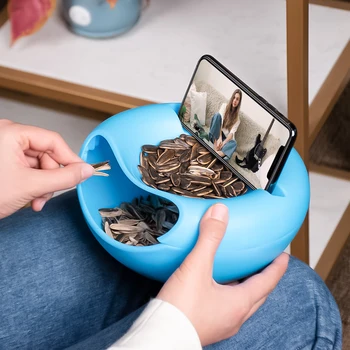 

Multi Function Lazy Fruit Tray with Cellphone Holder Slot Stylish Double Layer Snack Bowl Household Plate Dish Organizer