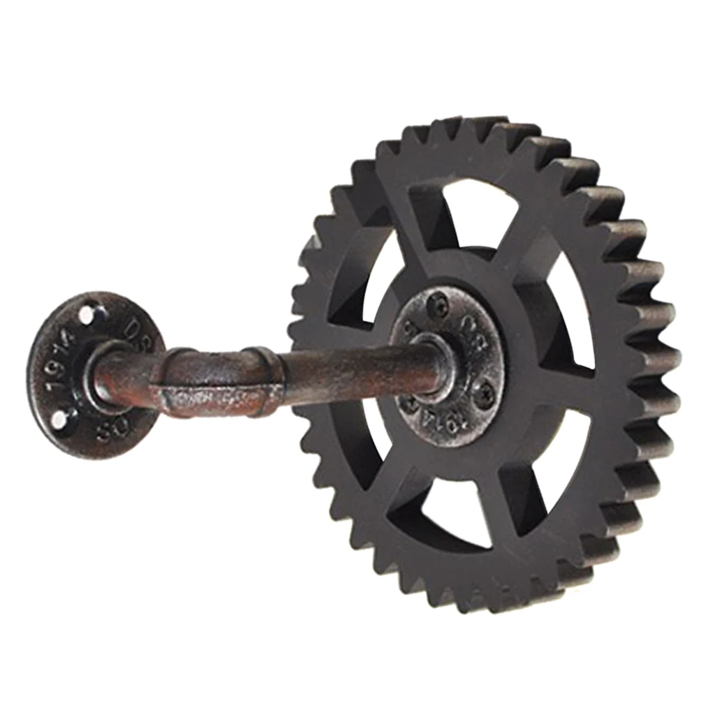 Vintage Industrial Iron Water Pipe Gear Design Rack Shelving Wall Hook for Bar Coffee Shop Decor Home Office Ornament