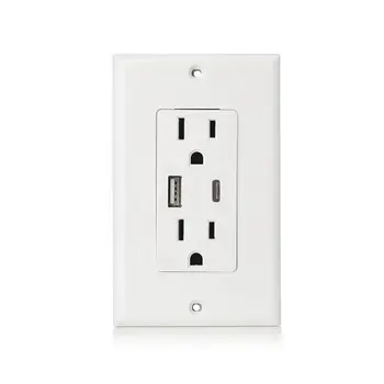 

New USB Type-c Wall Socket High Speed 4.8A Charger Adapter Wall Mounting Power Outlet Plate Panel US Plug For Home Office 11.11