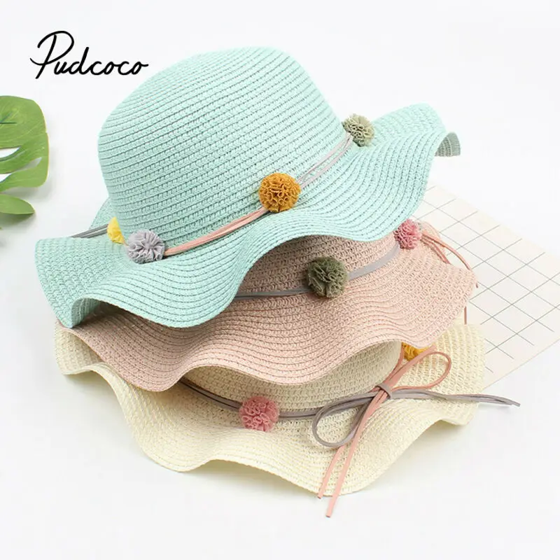 New Fashion Summer Kids Straw Hats Colorful Tassel Balls Children Beach Cap Baby Photography Props Girl Hat Sun Visor Caps | Детская
