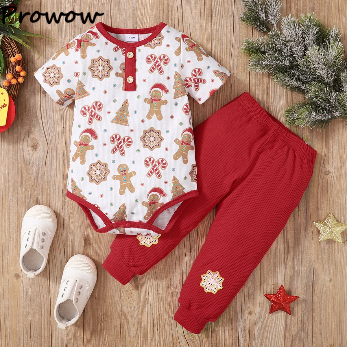 Новогодний костюм Prowow для детей 0-18 м Женское боди из имбиря + хлопковые красные