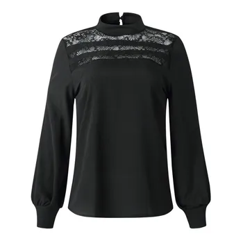 

Women Sexy Lace Patchwork Loose Version Shirts O-neck Long Sleeves Classic Slim Fit Shirt Clothing
