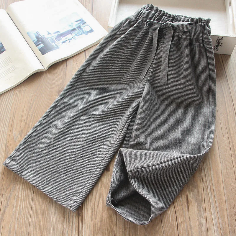 

32076 19 Autumn 2-Color 1809 # Thin Stripe Lace-up Girls' Trousers Loose Pants Childrenswear