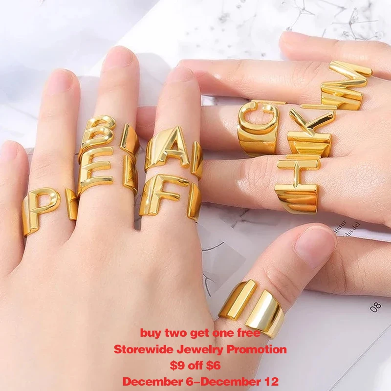 18K Initial Gold Ring Alphabet Ring Gold Stacking Ring Gold Statement Ring Initial Thumb Ring Open Ring Gold Chunky Ring For Her