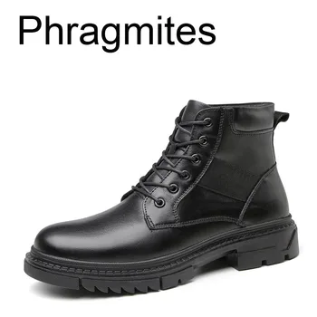 

Phragmites High Quality Black Winter Men Shoes Brand Men Warm Boots Male Ankle Lace-Up Botas Fashion Handmade Leather Men's Boot