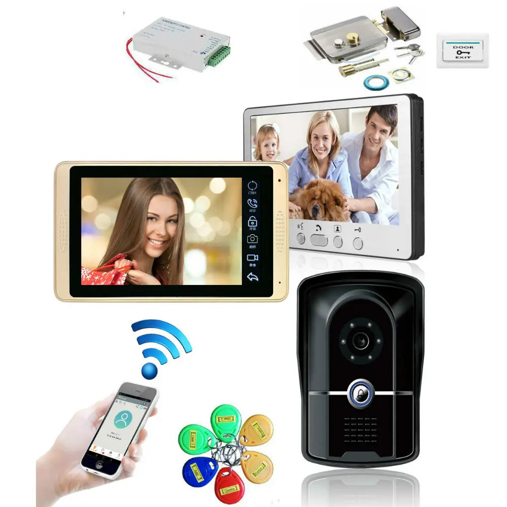 Проводной wifi Intercom" ЖК-экран два монитора видеодомофон дверной звонок телефонная система RFID и приложение разблокировка наружная камера