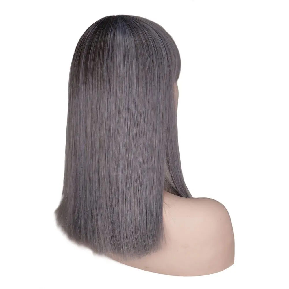 QQXCAIW 14 дюймов короткий прямой парик для косплея женский вечерний костюм Омбре пепельные смешанные синие розовые термостойкие синтетические парики для волос