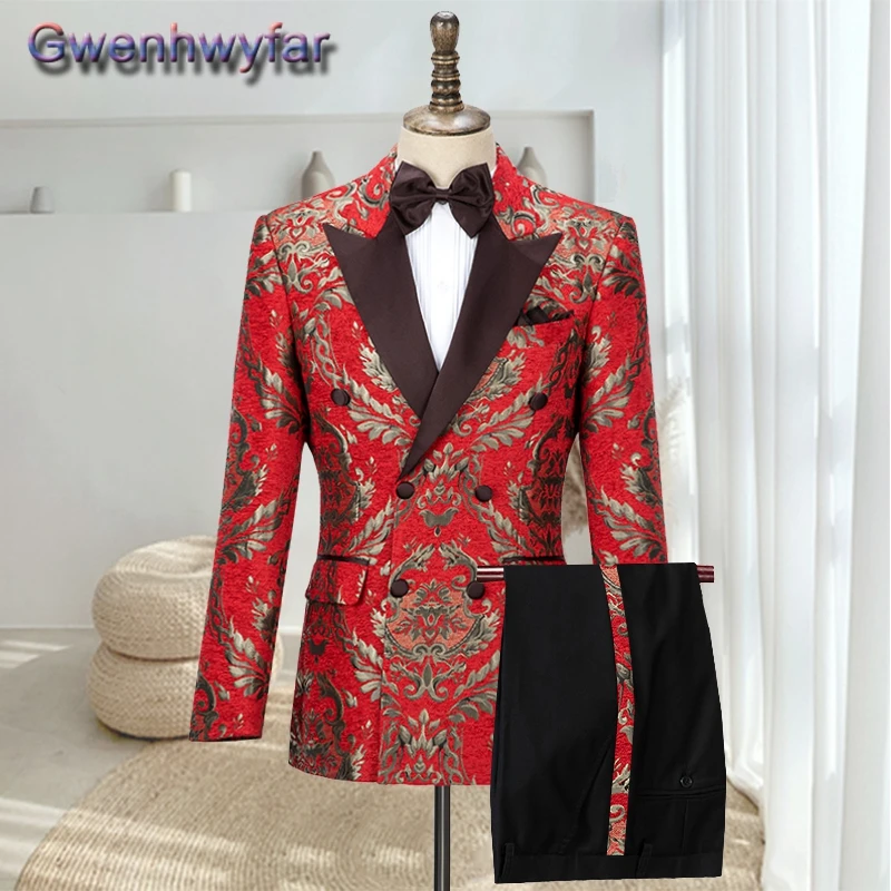 

Gwenhwyfar Men's Red Weding Formal Suit, 2022 Custome Homme Mariage, New Tailored Groomsmen Tuxedos,2 Pieces Set Terno Masculino