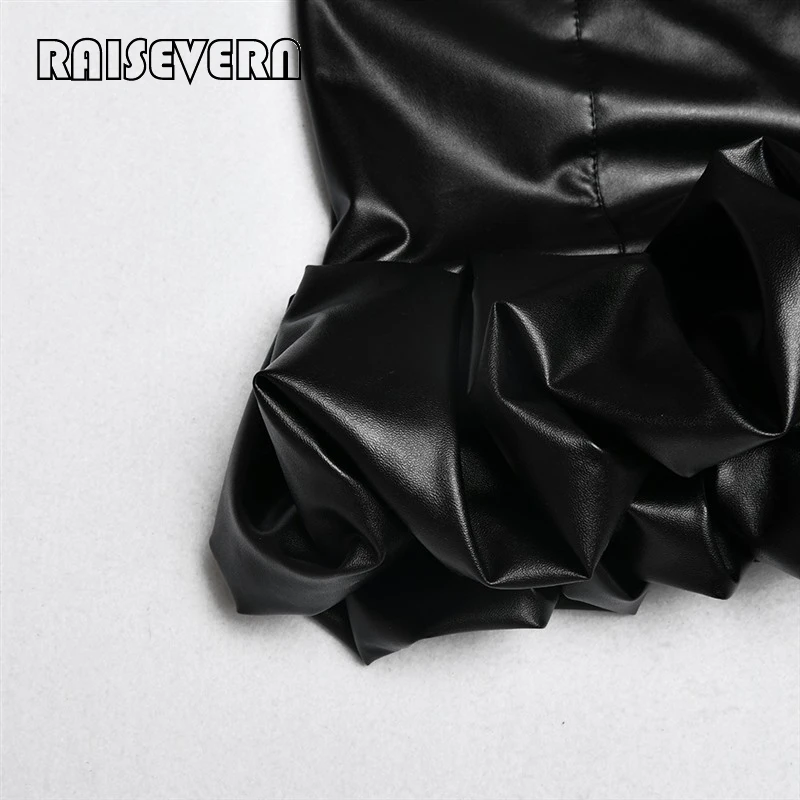 PU Leather Women Bud Skirt Ruffled High Waist Female Mini Skirt Streetwear Elegant Lady Hips Club Wear Ladies Short Skirt
