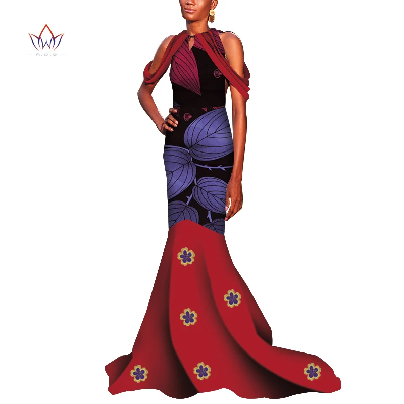 Летнее платье Макси африканские платья для женщин вышитые платья для женщин без бретелек Vestidos элегантная одежда с принтом уникальный WY4930
