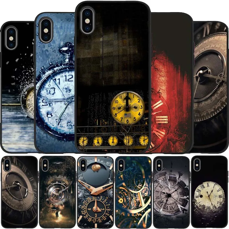 Черный силиконовый чехол с винтажными часами для телефона iPhone 12 XR XS Max 5 5S SE 2020 6 6S 7 8