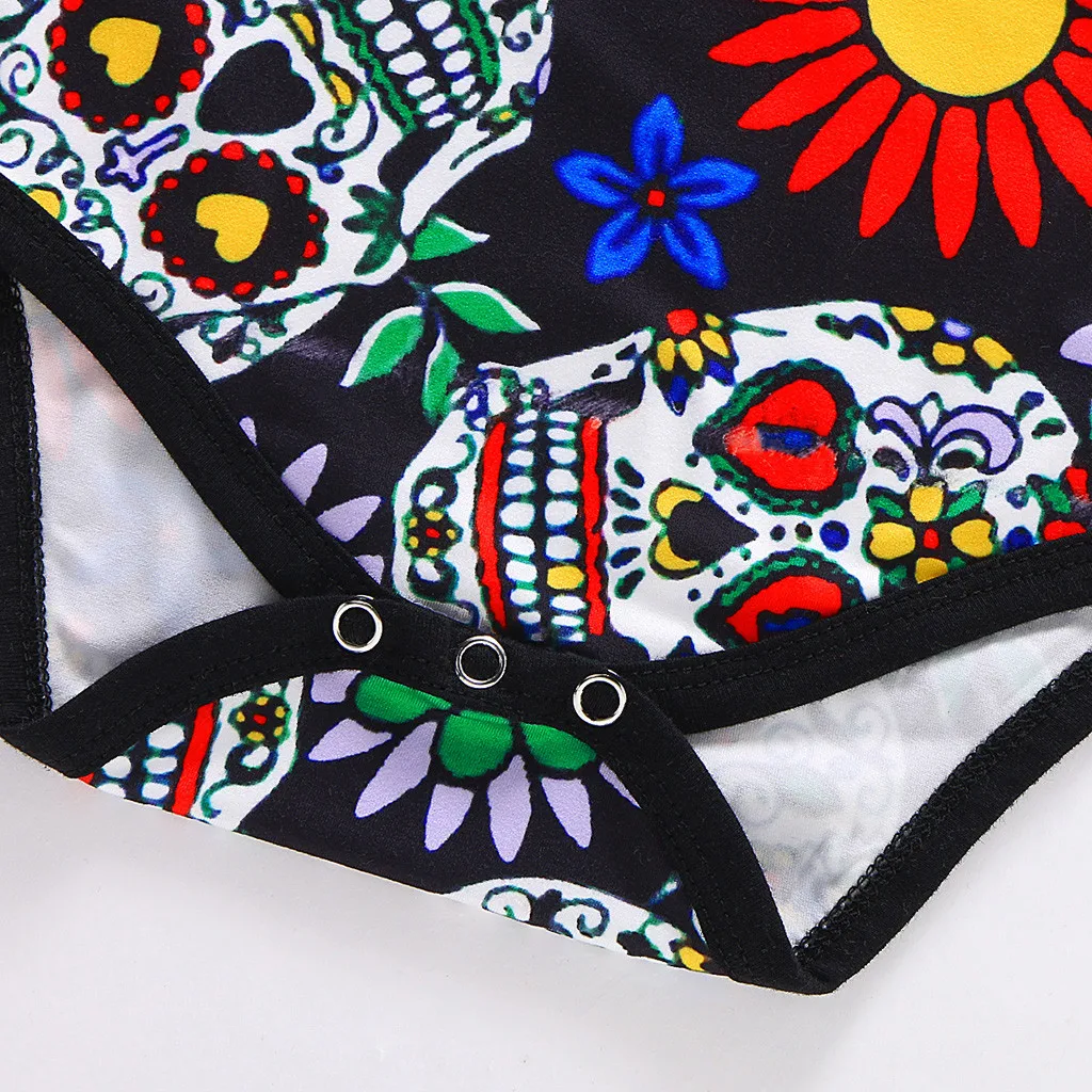 Детский комбинезон с принтом черепа и цветов для маленьких девочек и мальчиков, Ромпер на Хэллоуин, Детский костюм высокого качества