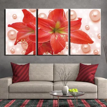 

3 Pieces Posters and Prints Painting Red Call Lily Flowers Pictures Wall Art for Living Room Home Decor Canvas Art