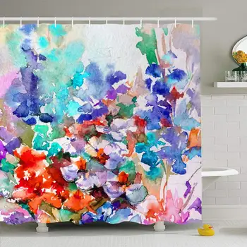 

Shower Curtain Set with Hooks 72x78 Textile in Abstract Tender Flowers Meadow Wildflowers Colored Floral Wedding Blossom