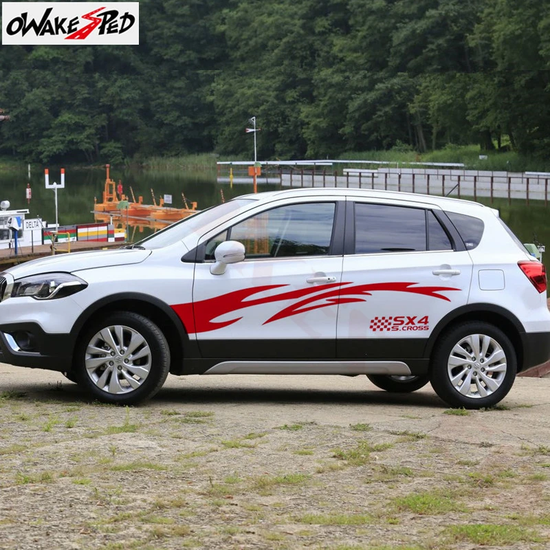 1 набор спортивных стильных наклеек в полоску s для кузова автомобиля с обеих сторон, декоративные наклейки, авто наклейки на дверь для Suzuki SX4 S-cross, виниловая наклейка на тело