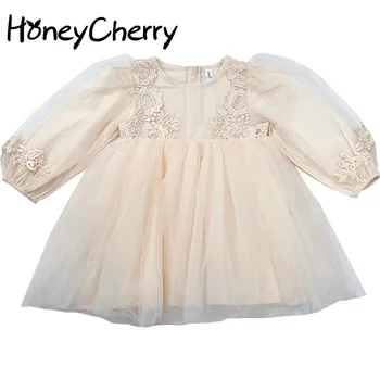 

2020 Autumn Korean Girls Heavy Work Beaded Lace Dress girls party dress baby girl clothes