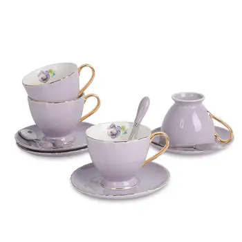 

Artvigor Porcelain New Bone China Coffee & Tea Cup and Saucer Sets with Spoons Gift Service for 4person Coffee and Afternoon Tea
