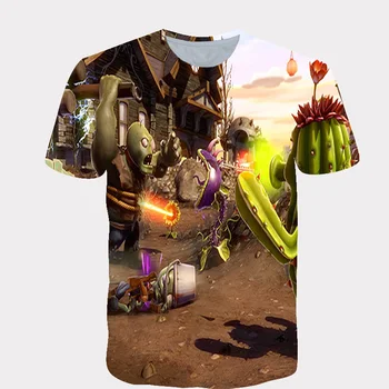 

2020 New Plants Vs Zombies Cartoon 3D Printed Child T shirt Polyester T shirt For Boys And Girls summer tops Asian Size 4~14T