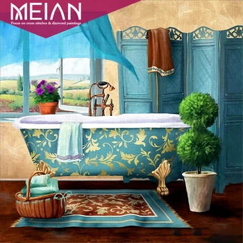 

2020 MEIAN "bathroom" Full Round Drill 5D DIY Diamond Painting 3D Embroidery Cross Stitch 5D Home Decor
